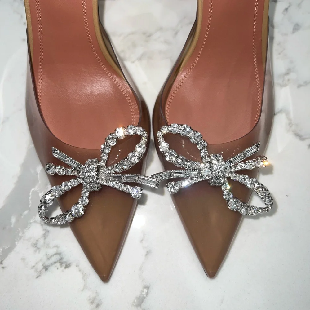 Amina Muaddi Brown Heels with Silver Embellishments - Picture 15 of 15